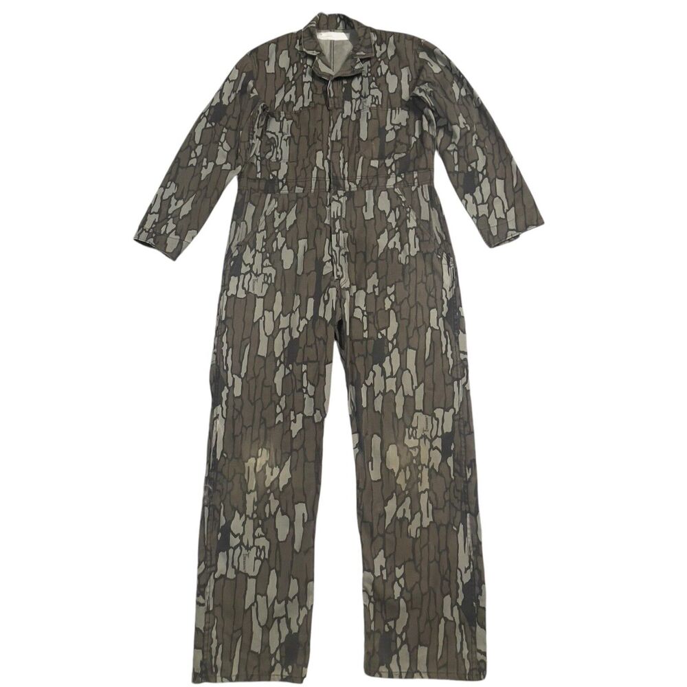 Vintage Trebark Camo Coveralls Zipper Unlined Hunting Distressed Men Medium EUC